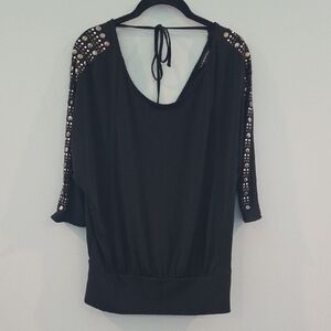 Rock & Republic Top Black Open Back Studded Embellished Size Medium